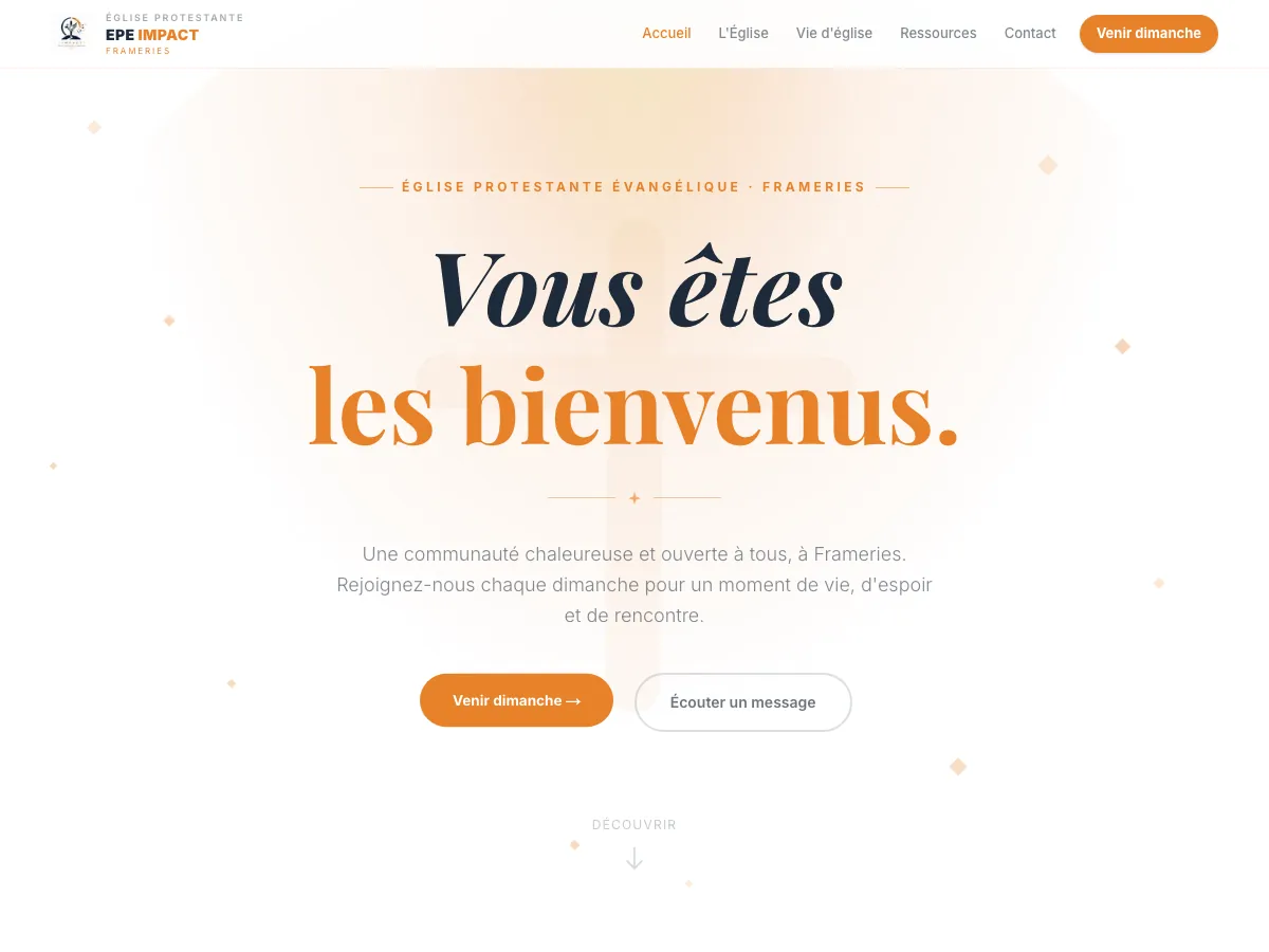 Page d'accueil du site de l'Église EPE Impact, Frameries